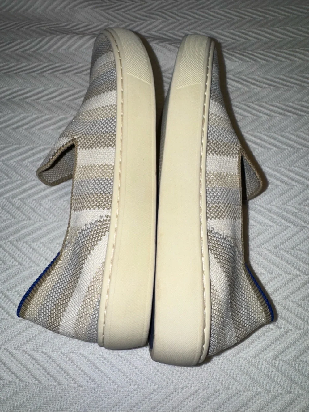 Rothy's Slip-On Flats in Beige and Cream Stripes